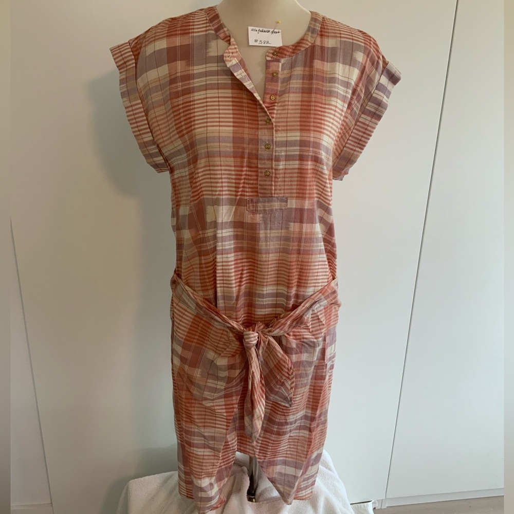 Ulla Johnson -cap sleeve cotton plaid dress in blush, deep blush, white, orchid